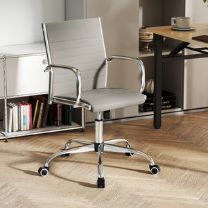 Office Chair Height Adjustable Conference Room Chair with Rocking Backrest Armrests-Grey view 2