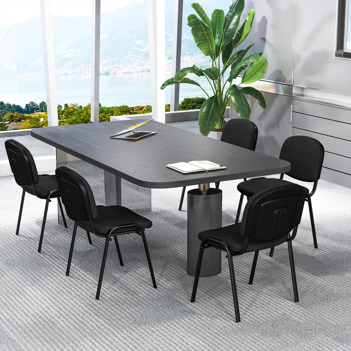 Office Chair with Metal Frame and Padded Cushions for Conference Room-Set of 5 view 2