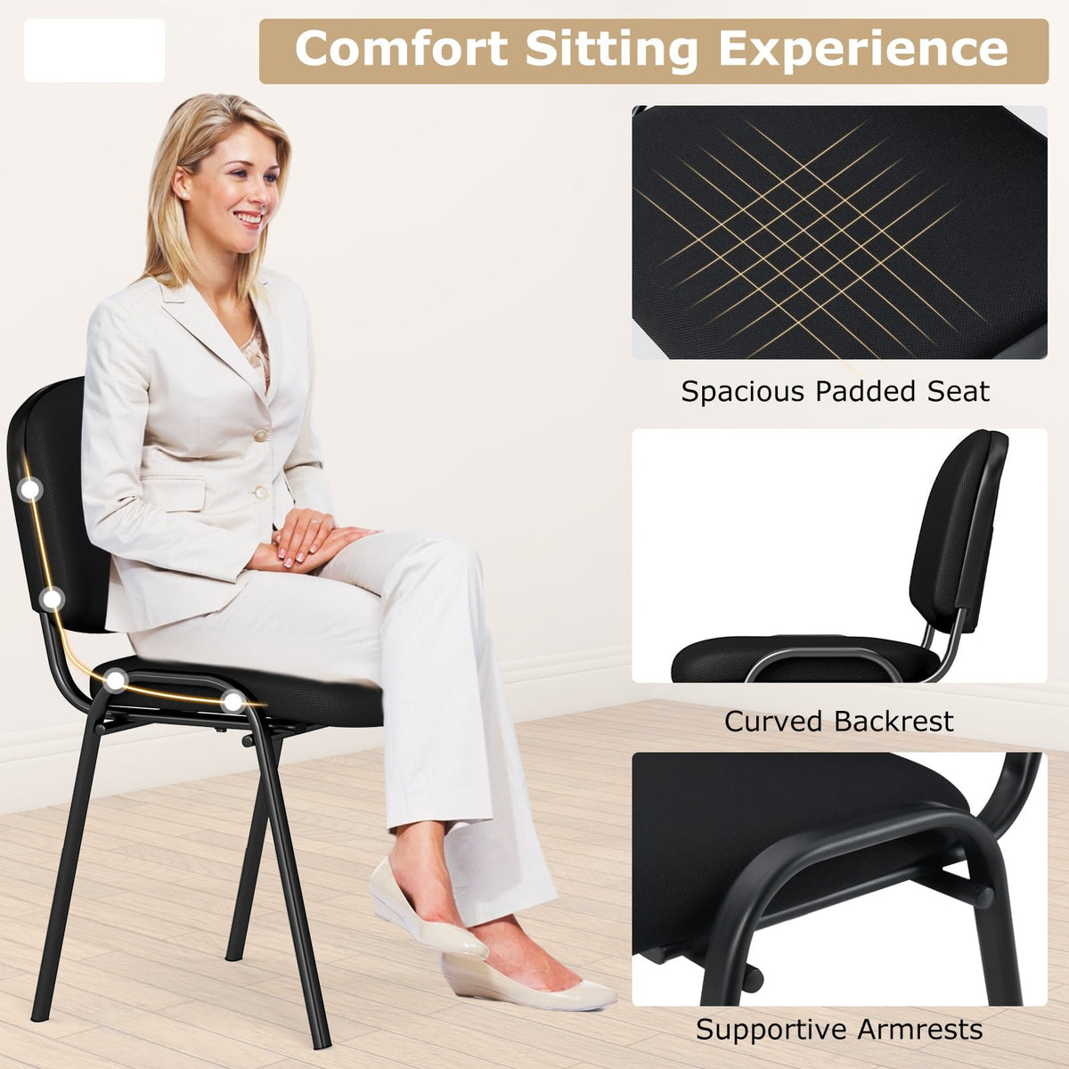 Office Chair with Metal Frame and Padded Cushions for Conference Room-Set of 5 view 9