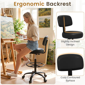 Office Drafting Chair with Back & Adjustable Footring and Wheels for Desk-Black view 6