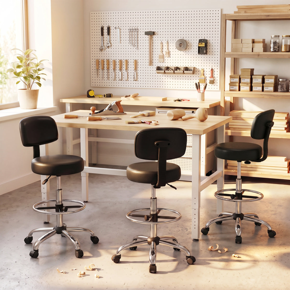 Office Drafting Chair with Back & Adjustable Footring and Wheels for Desk-Silver view 5