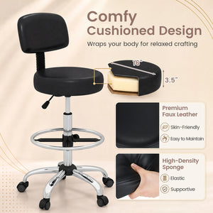 Office Drafting Chair with Back & Adjustable Footring and Wheels for Desk-Silver view 8