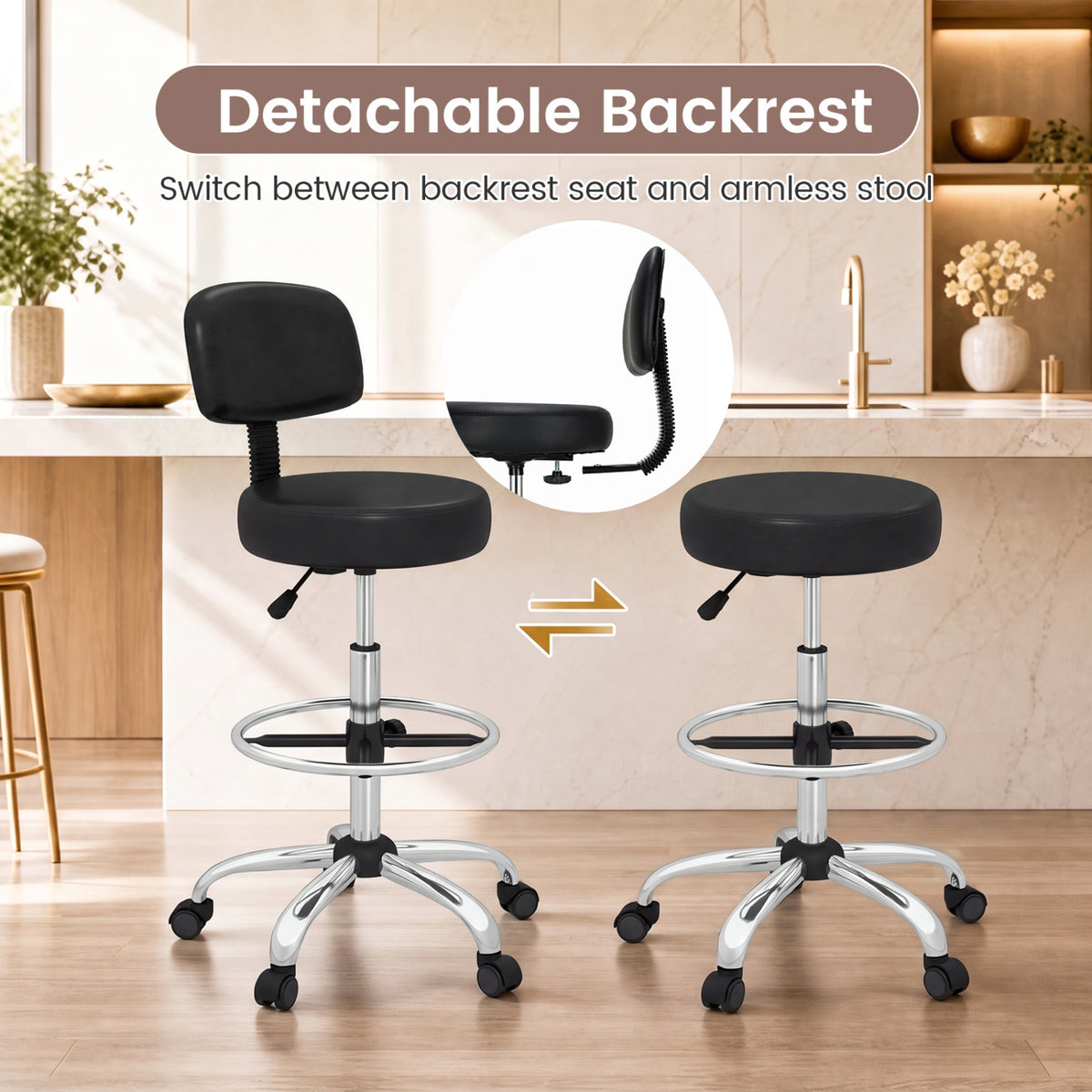 Office Drafting Chair with Back & Adjustable Footring and Wheels for Desk-Silver view 9