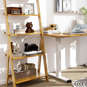 Office Set with 5-Tier Bamboo Ladder Shelf and Electric Standing Computer Desk view 2