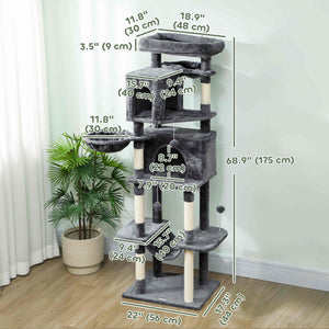 69" Cat Tree, Multi-Level Cat Tower with 2 Condos, Plush Perch and Sisal Scratching Posts, Dark Grey – view 2