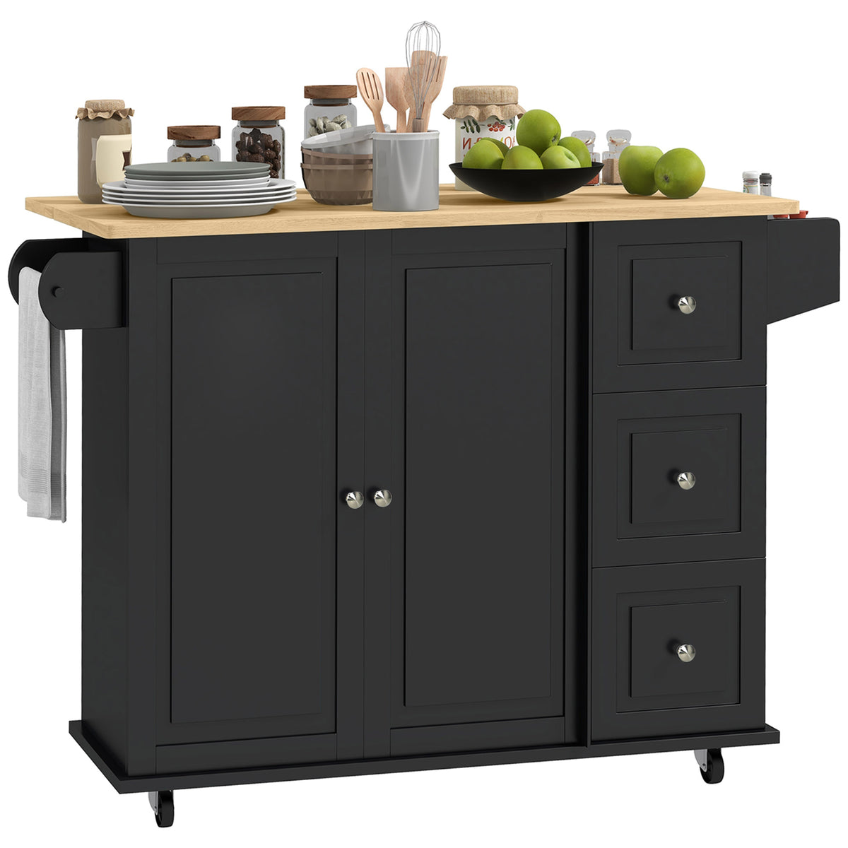 Kitchen Island on Wheels, Kitchen Cart with Drop Leaf, Drawers, Grey – view 8