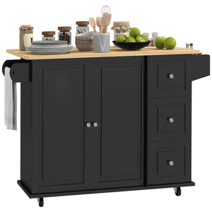 Kitchen Island on Wheels, Kitchen Cart with Drop Leaf, Drawers, Grey – view 8