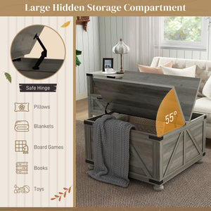 Farmhouse Coffee Table, Square Center Table with Flip-top Lids, Hidden Storage Compartment and Wooden Legs – view 10