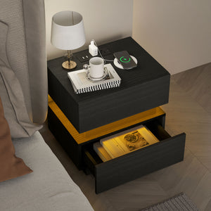 Bedside Table with Charging Station and LED Light Modern Nightstand with USB Ports AC Outlets Drawers – view 6