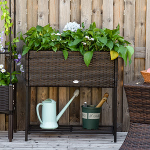 Rattan Raised Garden Boxes, Elevated Flower Beds with Storage Shelf for Herbs, Flowers, Vegetables, Brown – view 7