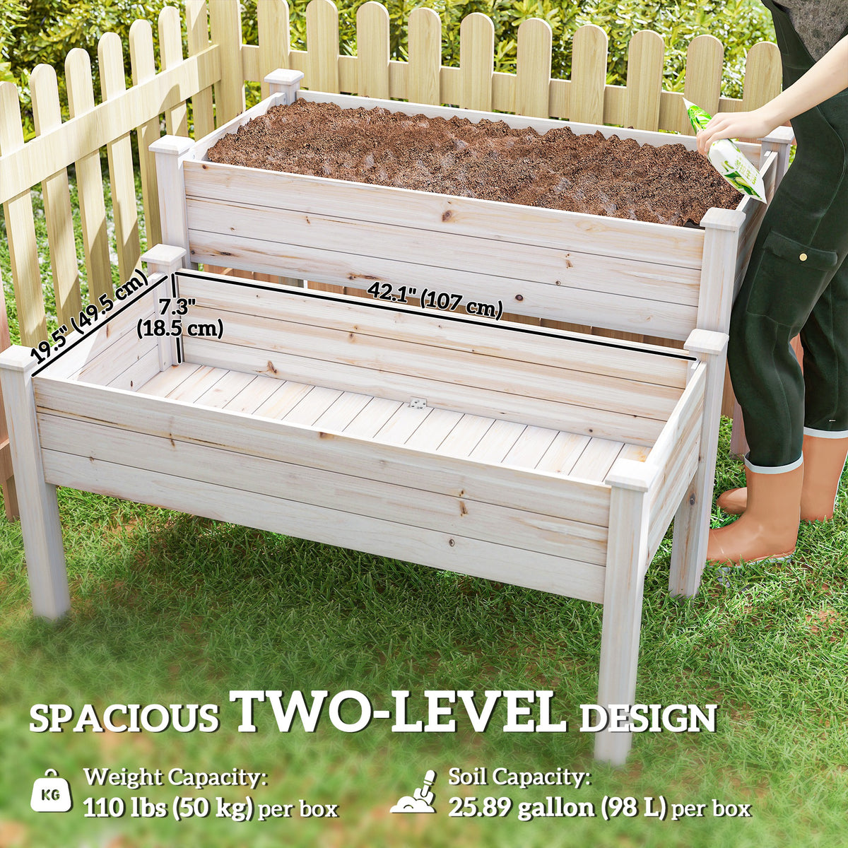 2 Tiers Wood Plant Raised Bed Flower Vegetable Herb Grow Box Stand Garden Step Planter Stand Free – view 6