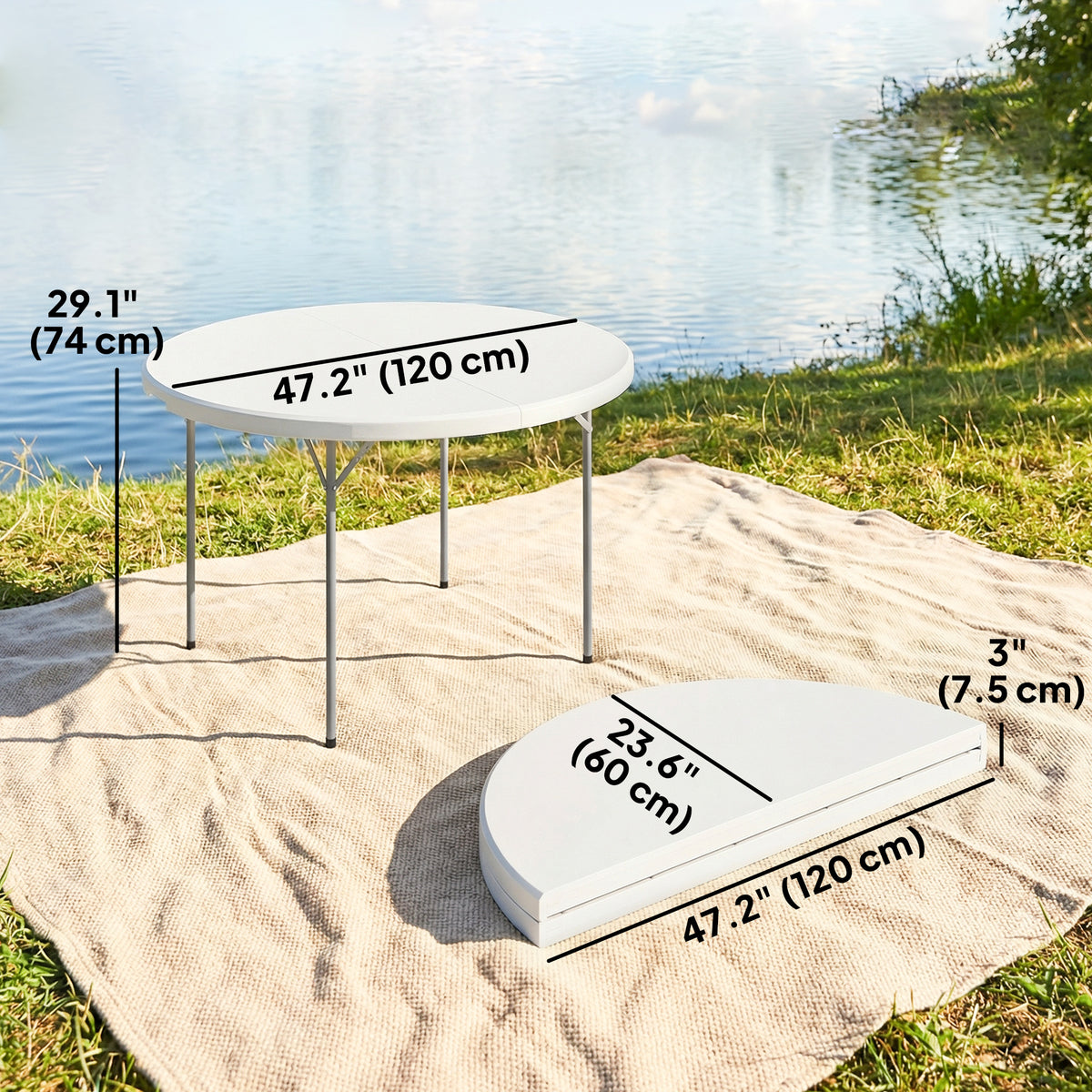 4ft Plastic Folding Picnic Table, Camping Table with Anti-Slip Foot Pads, Indoor Outdoor for Beach, BBQ – view 9