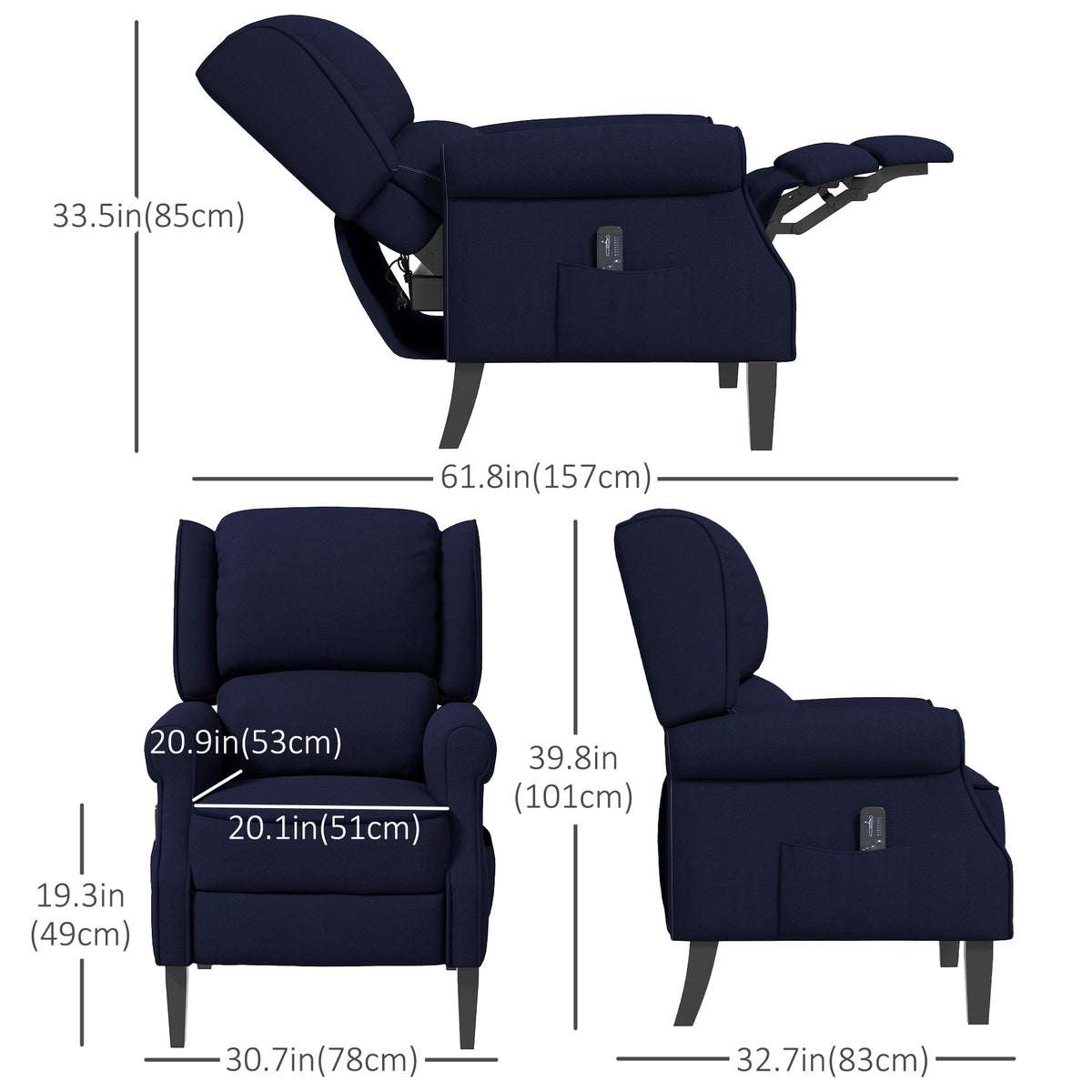 Push Back Recliner Chair, Vibration Massage Recliner for Living Room with Extendable Footrest, Remote – view 2