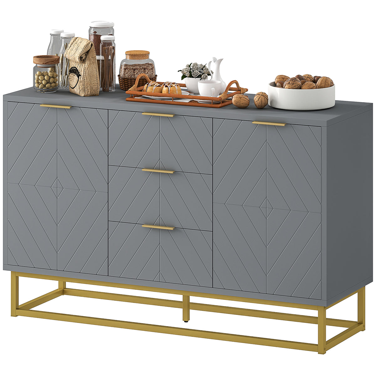 47" Storage Cabinet with Doors, Adjustable Shelves, 3 Drawers, Metal Legs for Kitchen Storage, Home Use – view 8