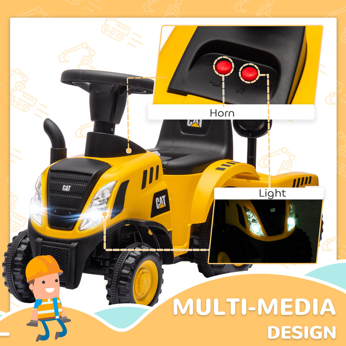 Qaba Caterpillar Licensed No Power Ride On Tractor with Shovel, Trailer