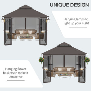 10'x10' Soft-top Patio Gazebo with Double Tier Roof, Mesh Curtains, Display Shelves, Top Hooks, Beige – view 13