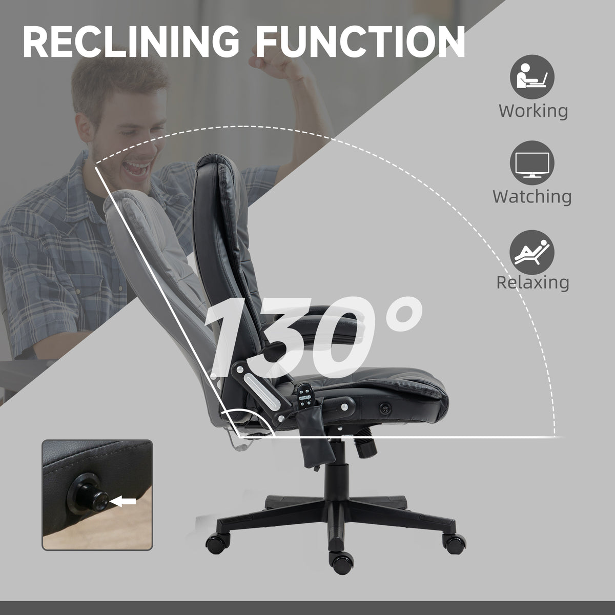Executive Massage Chairs Heated High Back Reclining Office Chair Swivel Leather Adjustable Vibrating – view 5