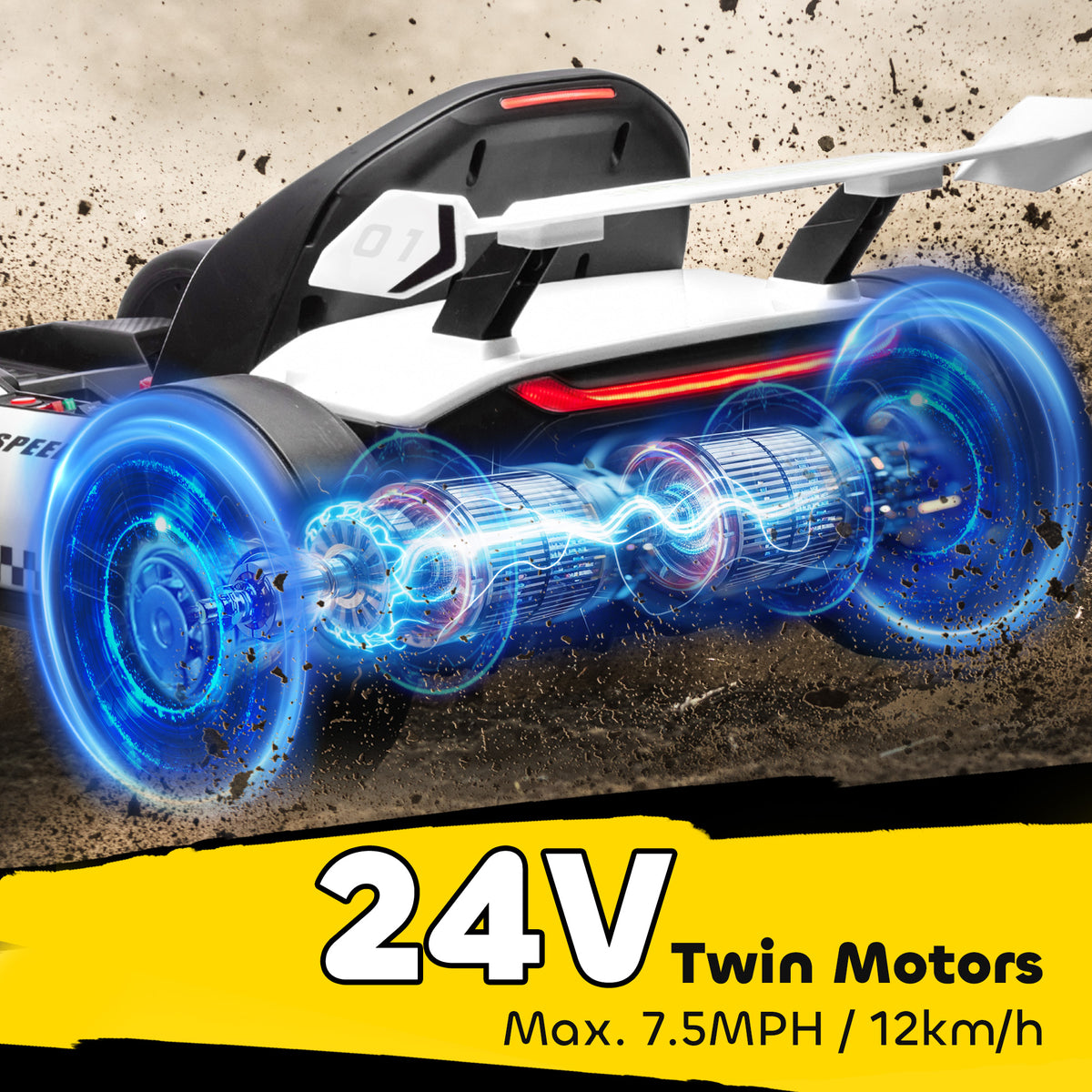 Aosom 24V Electric Go Kart, Battery Powered Kids Drift Kart with Adjustable Seat, Seat Belt, Horn, Music, Light