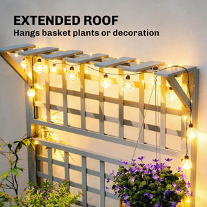 Wooden Raised Garden Bed with Trellis and Roof, Elevated Planter Box with 2 Shelves, Drainage Hole and Liner, Grey