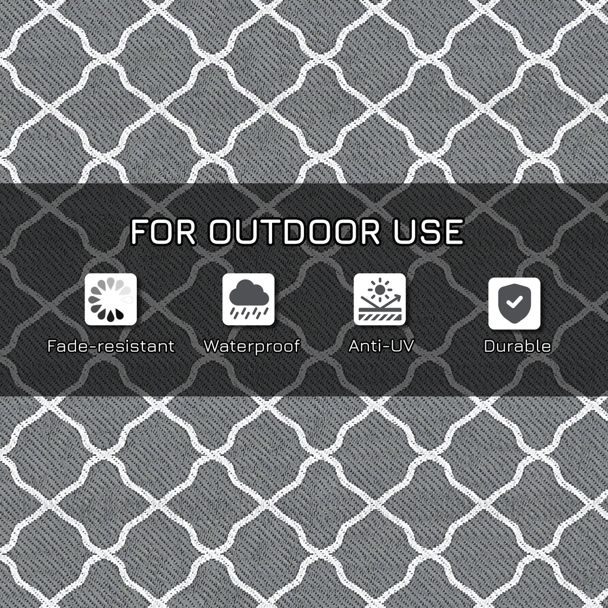 Waterproof  Outdoor Rug, 6' x 9' RV Rug Reversible Mat for Backyard, Deck, Picnic, Beach, Camping, Grey & White Net