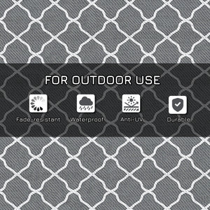 Waterproof  Outdoor Rug, 6' x 9' RV Rug Reversible Mat for Backyard, Deck, Picnic, Beach, Camping, Grey & White Net