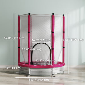 Qaba 55" Toddler Trampoline with Safety Enclosure Net, for Indoor Outdoor Use, Ages 3-6 Years, Pink