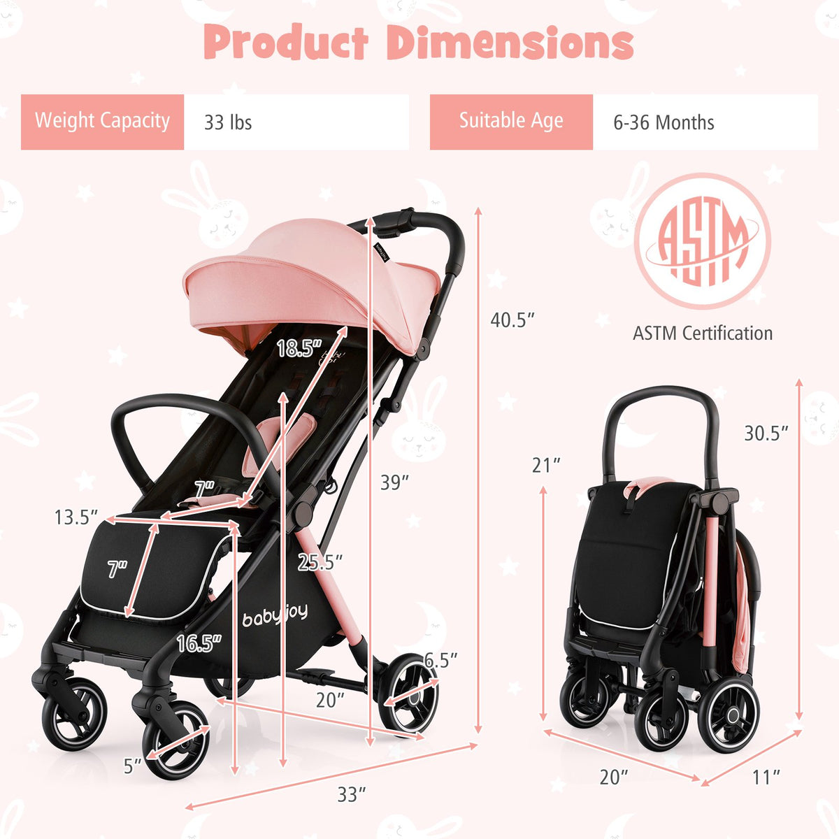 One-Hand Folding Portable Lightweight Stroller with Aluminum Frame view 5