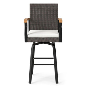 One Outdoor 360° Swivel Bar Stool with Cushion and Acacia Wood Armrests view 4