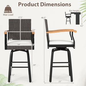 One Outdoor 360° Swivel Bar Stool with Cushion and Acacia Wood Armrests view 5