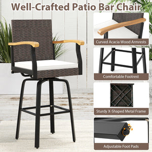 One Outdoor 360° Swivel Bar Stool with Cushion and Acacia Wood Armrests view 9