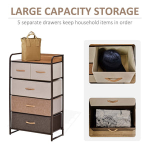 Dresser with 5 Drawers, Chest of Drawers with Metal Frame, Fabric Dresser for Living Room, Multi-Coloured