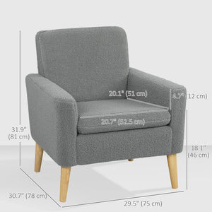 Fabric Accent Chair, Modern Upholstered Armchair with Wood Legs and Wide Padded Seat, Grey