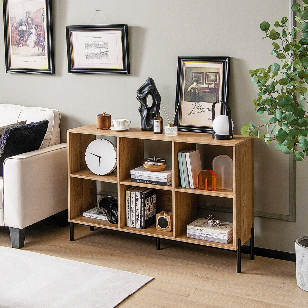 Open-Back Bookshelf with Drawer for Study-Natural view 2