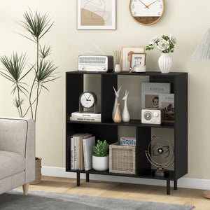 Open Shelf Bookcase with 4 Compartments-Black view 3