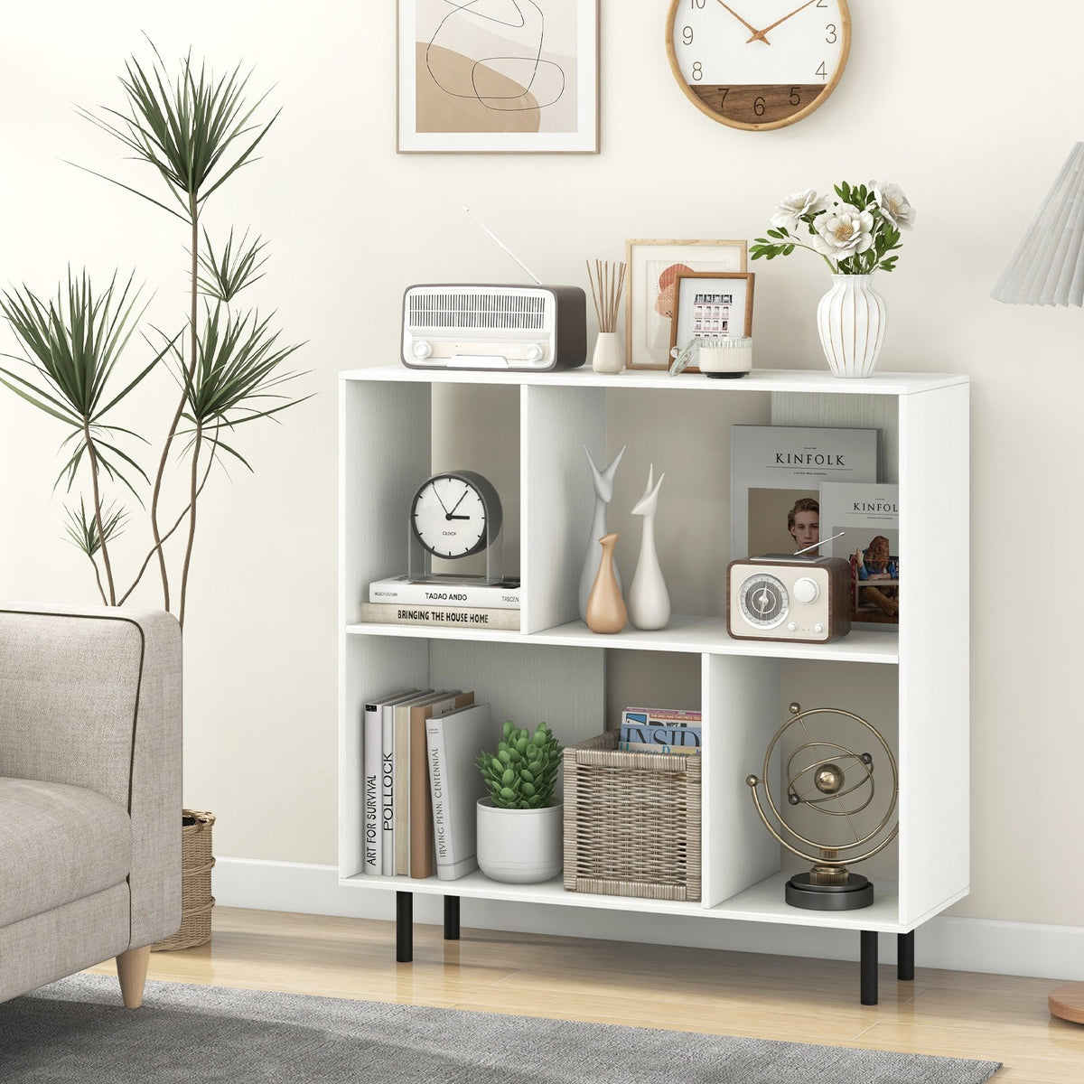 Open Shelf Bookcase with 4 Compartments-White view 3