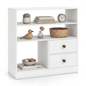 Open Storage Cabinet with 3 Open Compartments and 2 Drawer-White view 4