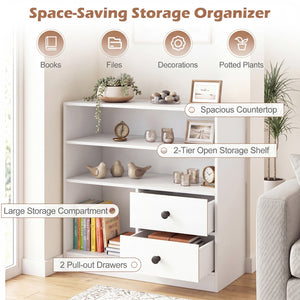 Open Storage Cabinet with 3 Open Compartments and 2 Drawer-White view 7
