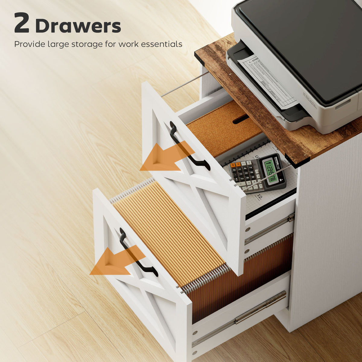 2 Drawer File Cabinet with Silent Slides, Vertical Farmhouse Filing Cabinet Fits Letter/A4 Size Home – view 11