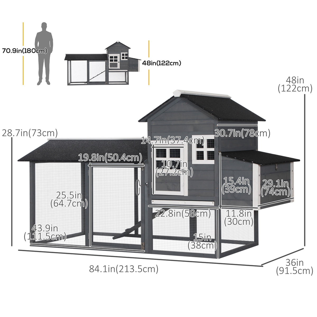 82" Chicken Coop Wooden Hen House Rabbit Hutch Poultry Cage Pen Outdoor Backyard with Nesting Box and Run – view 3