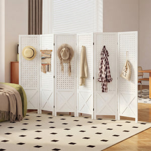 4.7' 3 Panel Wooden Room Divider with Pegboard Display, Folding Privacy Screen for Home Office, Natural – view 41