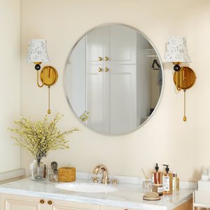 24" Decorative Wall Mirror for Bedroom Living Room, Modern Round Bathroom Mirror for Home Decor, Black – view 14