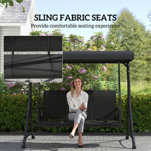 3 Person Porch Swing Outdoor Swing Chair with High Back Design, Side Pouches and Adjustable Canopy, Brown – view 18