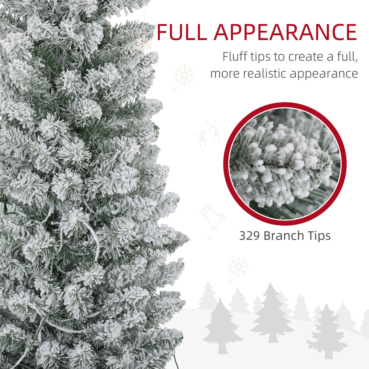 5ft Artificial Prelit Christmas Tree with Warm White LED Light, Snow Flocked Branches, Metal Base, Pencil Xmas Tree