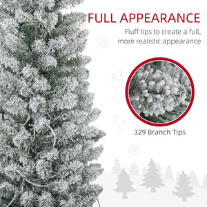 5ft Artificial Prelit Christmas Tree with Warm White LED Light, Snow Flocked Branches, Metal Base, Pencil Xmas Tree