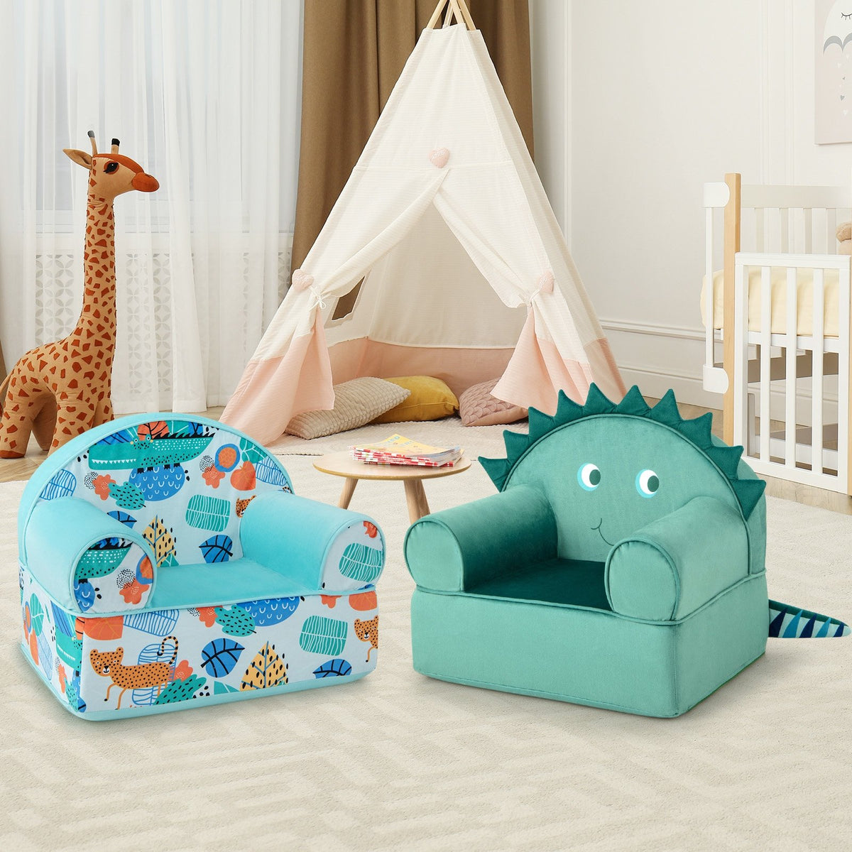 Original Kids Sofa with Armrest and Thick Cushion-Green view 3