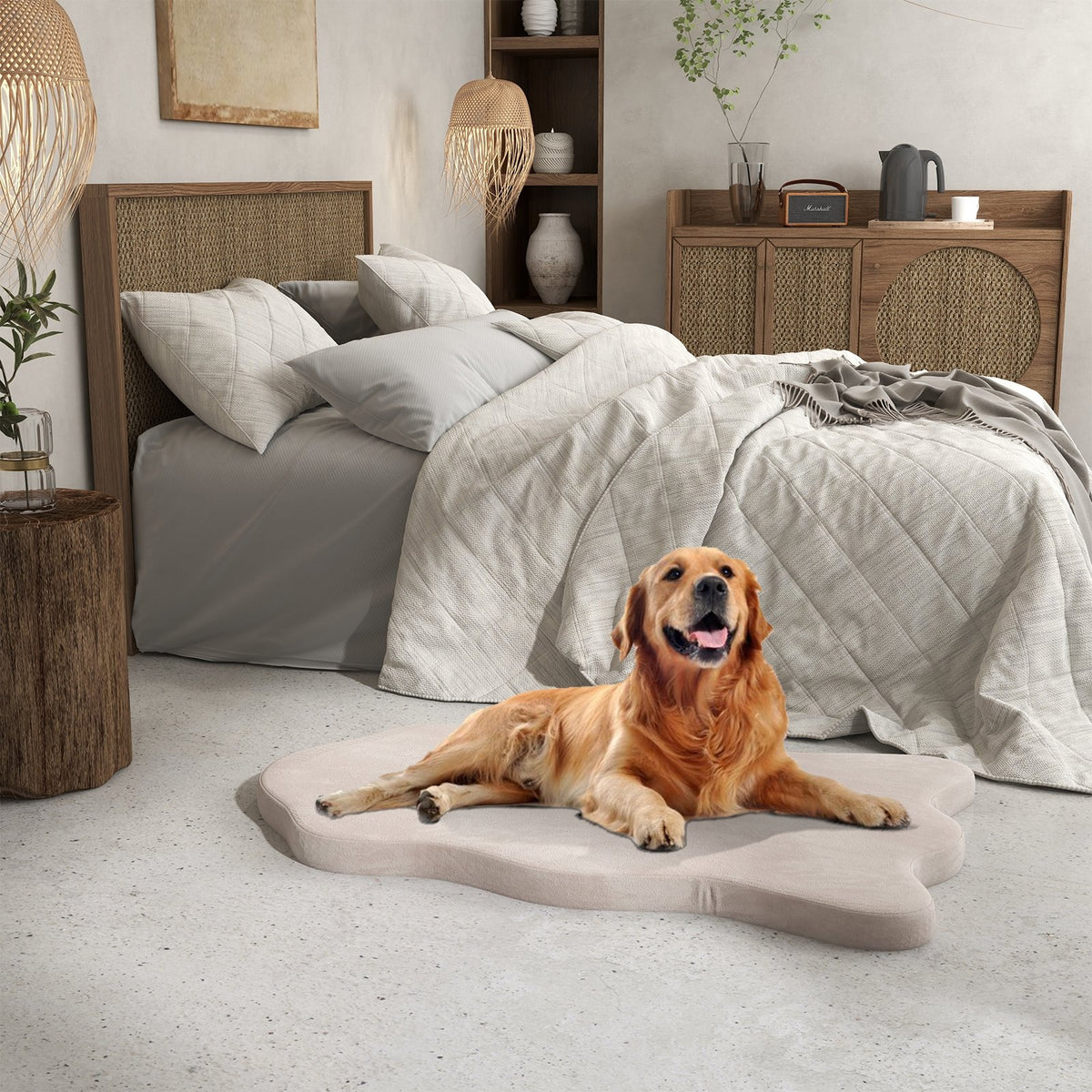 Orthopedic Dog Bed with Memory Foam Support for Large Dogs-Beige view 3