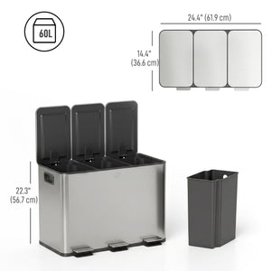 Garbage Bin, Soft-Close Trash Can with Foot Pedal, 3x5 Gallon (3x20 L) Garbage Can with Removable Inner – view 9