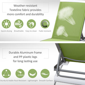 Outdoor Chaise Lounge Chair, Patio Aluminum Tanning Chair with 5-Level Adjustable Back, Portable Wheels, Breathable Mesh Fabric, for Pool, Deck, Garden, Green