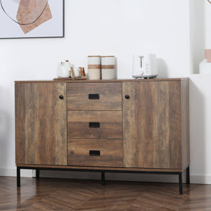 Industrial Sideboard Buffet Storage Cabinet Cupboard with 2 Doors, 3 Drawers and Shelves for Dining Room, Living Room, Brown