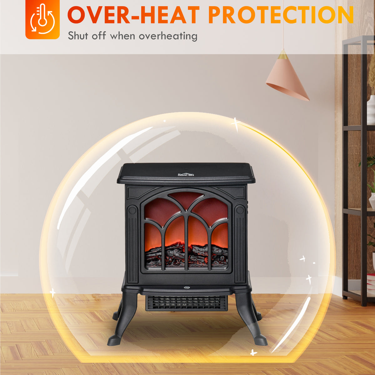 Electric Fireplace Heater, Freestanding Fireplace Stove with Realistic Flame, Overheat Protection – view 5